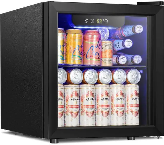 Main image of 48 Can Mini Fridge Cooler - Beverage Refrigerator Black Glass Door for Beer Soda or Wine, Small Drink Dispenser Machine Electronic Temperature Control for Home, Office or Bar, 1.3cu.ft