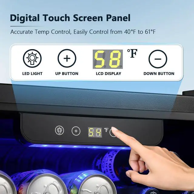 Alt view image 3 of 7 - 48 Can Mini Fridge Cooler - Beverage Refrigerator Black Glass Door for Beer Soda or Wine, Small Drink Dispenser Machine Electronic Temperature Control for Home, Office or Bar, 1.3cu.ft