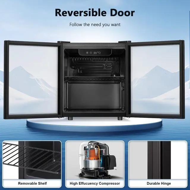 Alt view image 6 of 7 - 48 Can Mini Fridge Cooler - Beverage Refrigerator Black Glass Door for Beer Soda or Wine, Small Drink Dispenser Machine Electronic Temperature Control for Home, Office or Bar, 1.3cu.ft