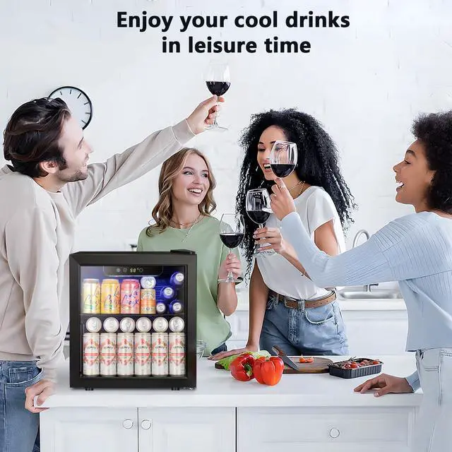 Alt view image 7 of 7 - 48 Can Mini Fridge Cooler - Beverage Refrigerator Black Glass Door for Beer Soda or Wine, Small Drink Dispenser Machine Electronic Temperature Control for Home, Office or Bar, 1.3cu.ft