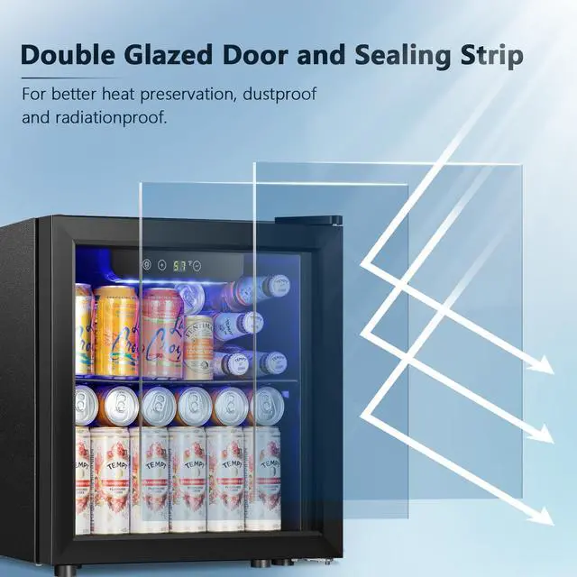 Alt view image 5 of 7 - 48 Can Mini Fridge Cooler - Beverage Refrigerator Black Glass Door for Beer Soda or Wine, Small Drink Dispenser Machine Electronic Temperature Control for Home, Office or Bar, 1.3cu.ft
