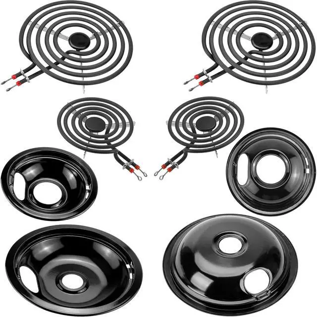 Main image of Porcelain Drip Pan & MP22YA Stove Burner Fit for Amana Whirlpool Stove | Include 2 x 6" & 2 x 8" W10288051 Black Stove Drip Pans & Electric Stove Element by, Easy-clean Stove Burner Cover