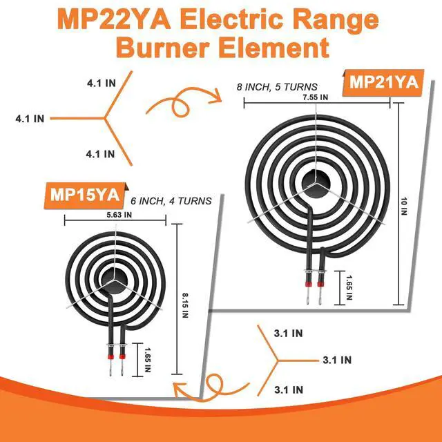 Alt view image 2 of 7 - Porcelain Drip Pan & MP22YA Stove Burner Fit for Amana Whirlpool Stove | Include 2 x 6" & 2 x 8" W10288051 Black Stove Drip Pans & Electric Stove Element by, Easy-clean Stove Burner Cover