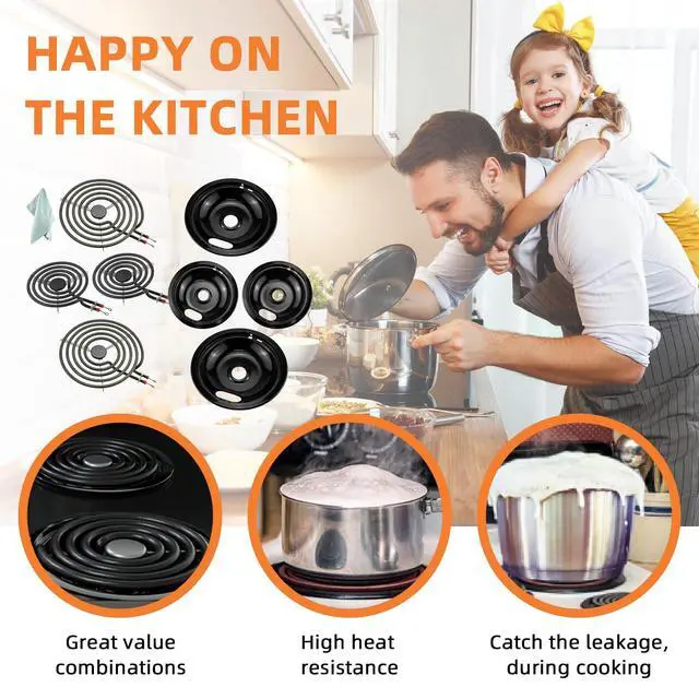 Alt view image 7 of 7 - Porcelain Drip Pan & MP22YA Stove Burner Fit for Amana Whirlpool Stove | Include 2 x 6" & 2 x 8" W10288051 Black Stove Drip Pans & Electric Stove Element by, Easy-clean Stove Burner Cover