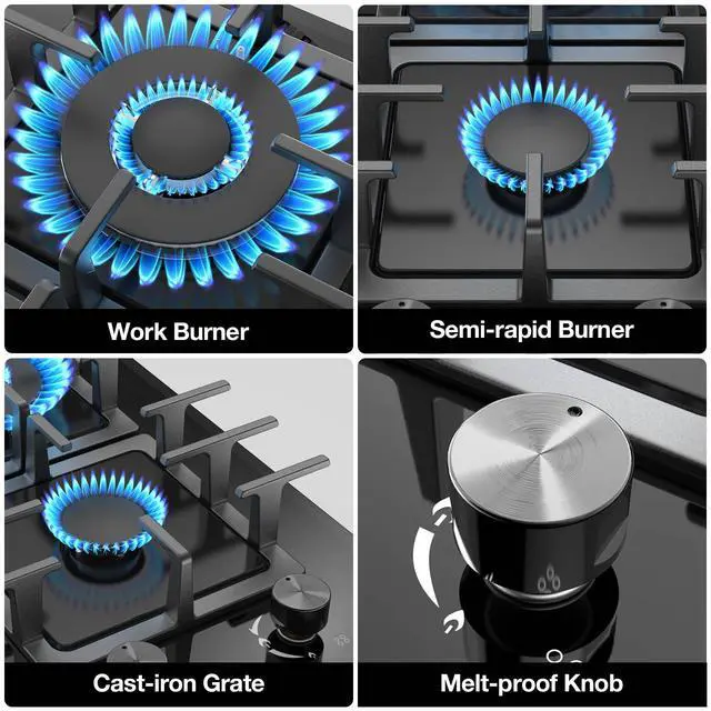 Alt view image 3 of 7 - 2 Burner Gas Stove Propane Cooktop, Tempered Glass Gas Cooktop 12 inch Stainless Steel Propane Burner with Thermocouple Protection, Lpg/Ng Dual Fuel Built-in Stove Top for Apartments, Rvs