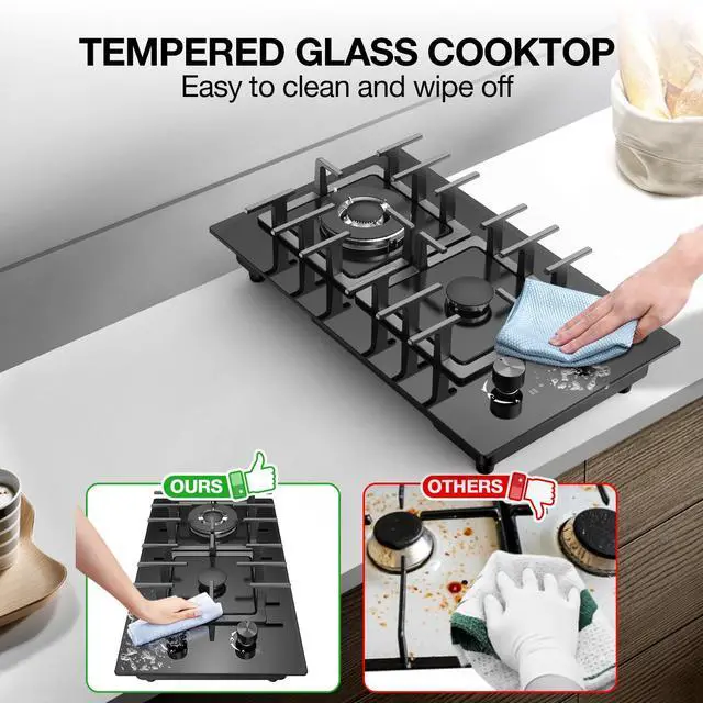 Alt view image 7 of 7 - 2 Burner Gas Stove Propane Cooktop, Tempered Glass Gas Cooktop 12 inch Stainless Steel Propane Burner with Thermocouple Protection, Lpg/Ng Dual Fuel Built-in Stove Top for Apartments, Rvs