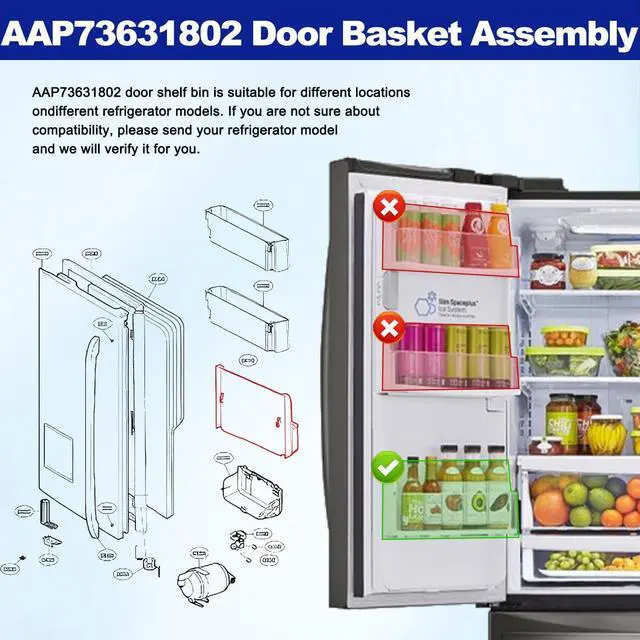Alt view image 5 of 7 - AAP73631802 Refrigerator Door Shelf Bin Assembly Compatible With LG Left Bottom Door Shelf Bin LFXS26973S LMXS27626S LFX28968ST LMXS27626D, Door Basket Assembly Replace AP5673820 2652338 PS7786030
