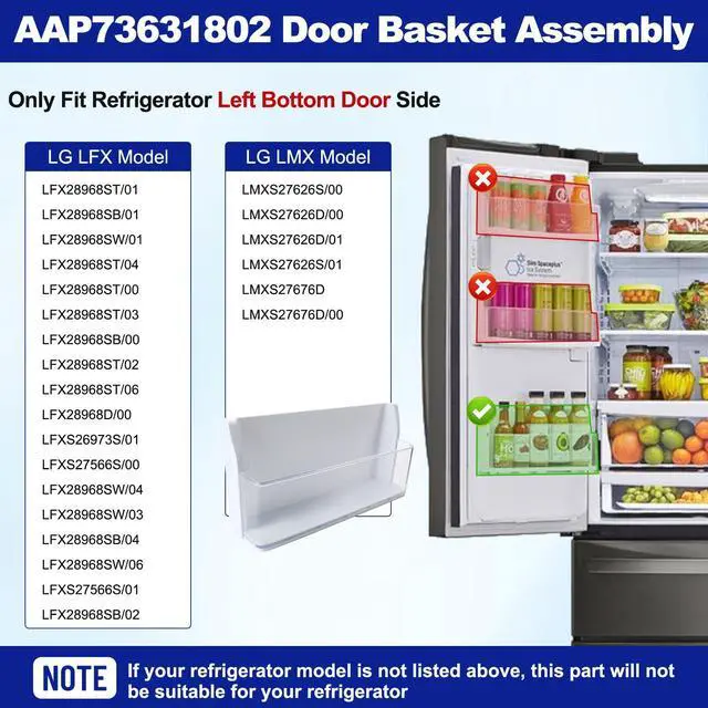Alt view image 3 of 7 - AAP73631802 Refrigerator Door Shelf Bin Assembly Compatible With LG Left Bottom Door Shelf Bin LFXS26973S LMXS27626S LFX28968ST LMXS27626D, Door Basket Assembly Replace AP5673820 2652338 PS7786030