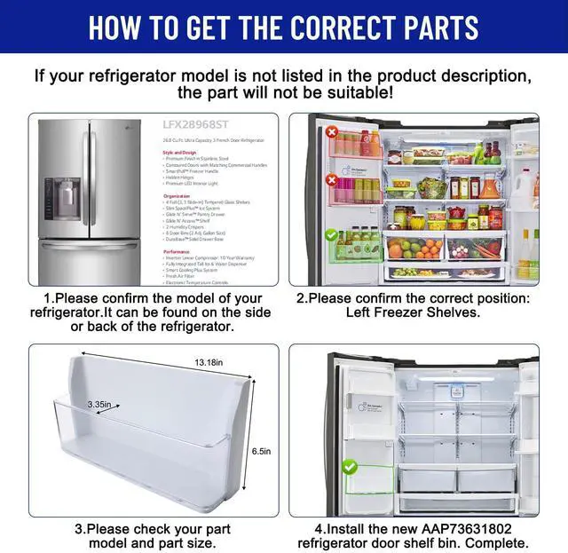Alt view image 6 of 7 - AAP73631802 Refrigerator Door Shelf Bin Assembly Compatible With LG Left Bottom Door Shelf Bin LFXS26973S LMXS27626S LFX28968ST LMXS27626D, Door Basket Assembly Replace AP5673820 2652338 PS7786030