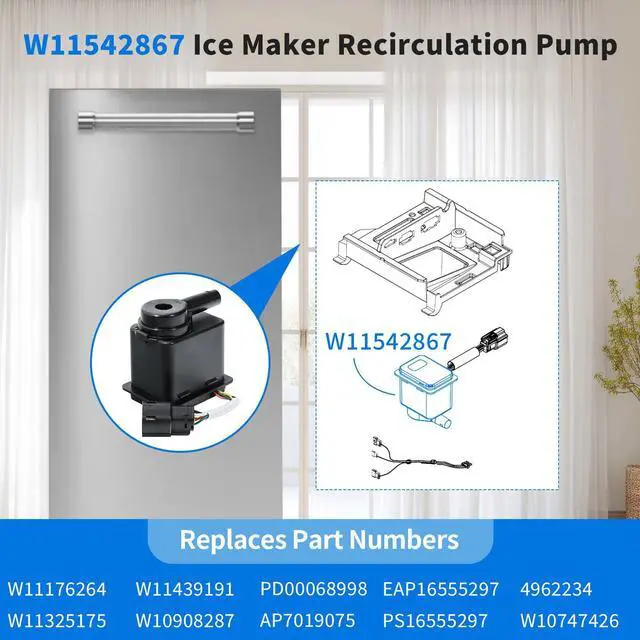 Alt view image 4 of 7 - W11542867 Ice Maker Recirculation Pump Compatible with KitchenAid Whirlpool | KUIX535HPS00 KUIX505ESS1 KUID308HPS01, Ice Maker Circulation Pump Replacement Part W11176264 W11325175 W10747426 W11439191