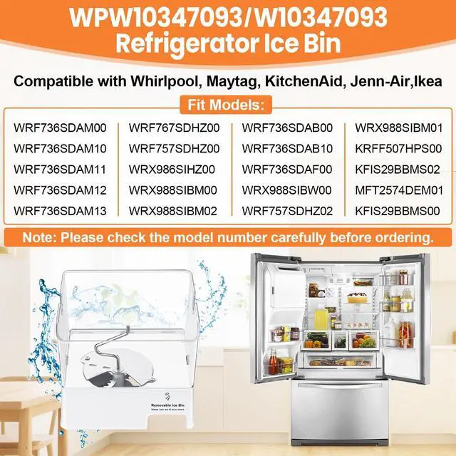 Alt view image 3 of 7 - Upgraded WPW10347093 Refrigerator Ice Bucket Compatible with KitchenAid Whirlpool Ice Maker Replacement, Whirlpool Removable Ice Bin W10347100 W10347093 WRF736SDAM14 WRF736SDAM13 Maytag Ice Maker Tray