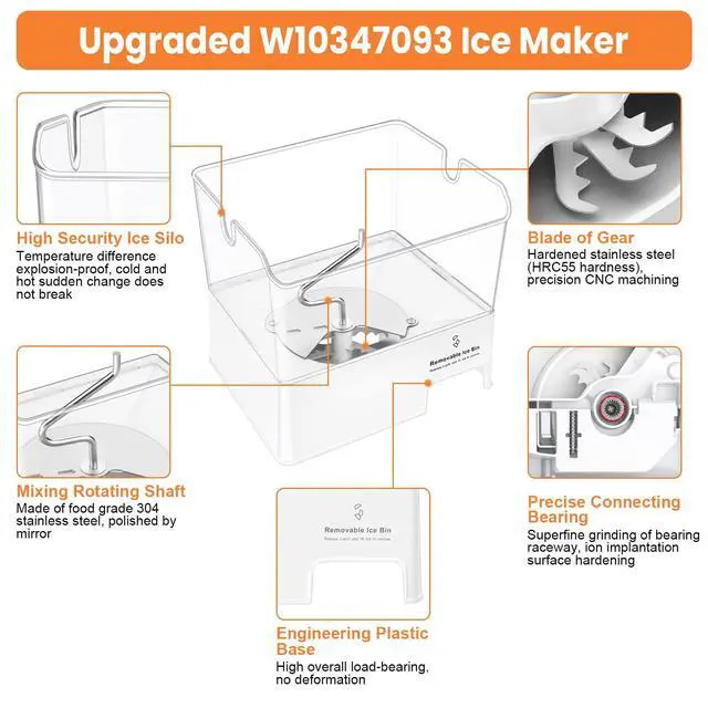 Alt view image 4 of 7 - Upgraded WPW10347093 Refrigerator Ice Bucket Compatible with KitchenAid Whirlpool Ice Maker Replacement, Whirlpool Removable Ice Bin W10347100 W10347093 WRF736SDAM14 WRF736SDAM13 Maytag Ice Maker Tray