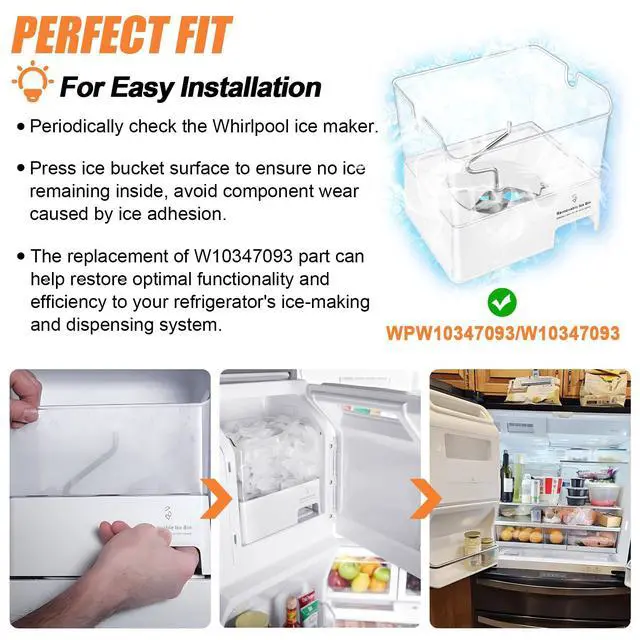 Alt view image 5 of 7 - Upgraded WPW10347093 Refrigerator Ice Bucket Compatible with KitchenAid Whirlpool Ice Maker Replacement, Whirlpool Removable Ice Bin W10347100 W10347093 WRF736SDAM14 WRF736SDAM13 Maytag Ice Maker Tray