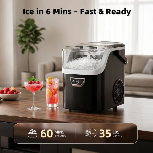 Alt view image 2 of 7 - Nugget Ice Maker Countertop, Portable Chewable Crushed Ice Machine with Self-Cleaning, 35Lbs/24H, One-Click Operation, Fast Ice in 5-7 Mins for Home Kitchen Office Bar