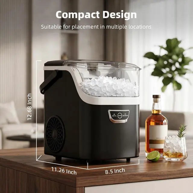Alt view image 4 of 7 - Nugget Ice Maker Countertop, 35Lbs/24H, 5 Mins Fast Ice | Portable with Handle, One-Click Operation, Self-Cleaning, Water & Ice Reminder, Ice Scoop & Basket for Home/Kitchen/Camping
