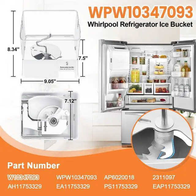 Alt view image 2 of 7 - Upgraded WPW10347093 Refrigerator Ice Bucket Compatible with KitchenAid Whirlpool Ice Maker Replacement, Whirlpool Removable Ice Bin W10347100 W10347093 WRF736SDAM14 WRF736SDAM13 Maytag Ice Maker Tray