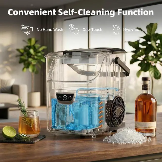 Alt view image 5 of 7 - Nugget Ice Maker Countertop, 35Lbs/24H, 5 Mins Fast Ice | Portable with Handle, One-Click Operation, Self-Cleaning, Water & Ice Reminder, Ice Scoop & Basket for Home/Kitchen/Camping
