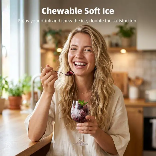 Alt view image 6 of 7 - Nugget Ice Maker Countertop, 35Lbs/24H, 5 Mins Fast Ice | Portable with Handle, One-Click Operation, Self-Cleaning, Water & Ice Reminder, Ice Scoop & Basket for Home/Kitchen/Camping