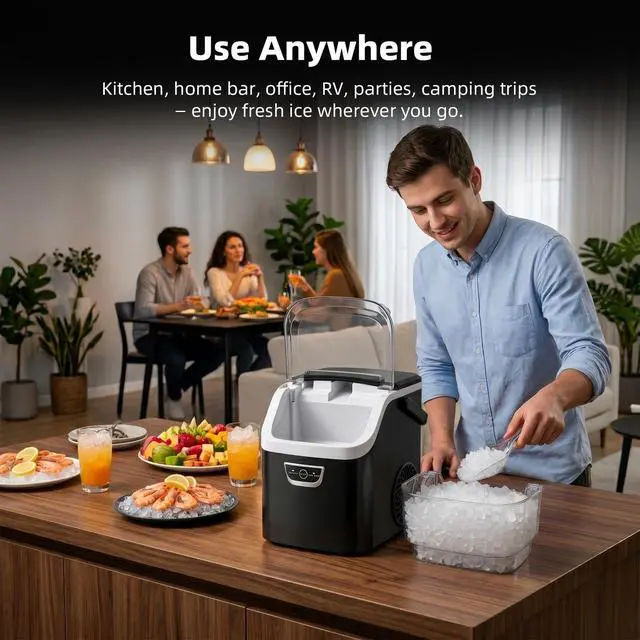 Alt view image 7 of 7 - Nugget Ice Maker Countertop, 35Lbs/24H, 5 Mins Fast Ice | Portable with Handle, One-Click Operation, Self-Cleaning, Water & Ice Reminder, Ice Scoop & Basket for Home/Kitchen/Camping
