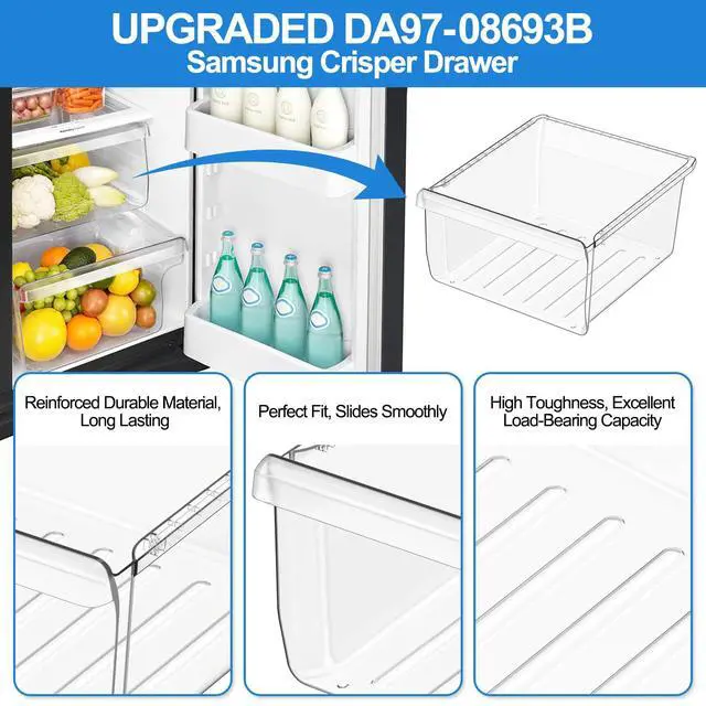 Alt view image 5 of 7 - Upgraded DA97-08693B Refrigerator Crisper Drawer Compatible with Samsung Refrigerator Drawers Replacement Parts DA97-08693A Crisper Drawer Bins RS25J500DSR RS261MDRS RS25J500DSG Samsung Fridge Drawer