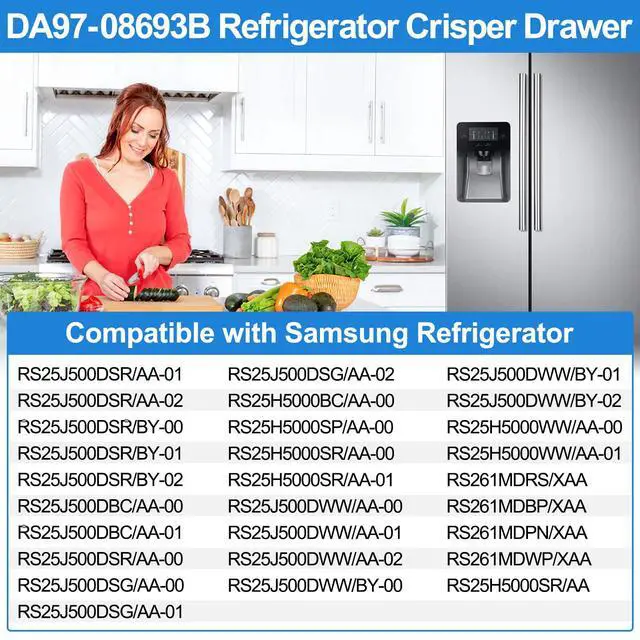Alt view image 4 of 7 - Upgraded DA97-08693B Refrigerator Crisper Drawer Compatible with Samsung Refrigerator Drawers Replacement Parts DA97-08693A Crisper Drawer Bins RS25J500DSR RS261MDRS RS25J500DSG Samsung Fridge Drawer