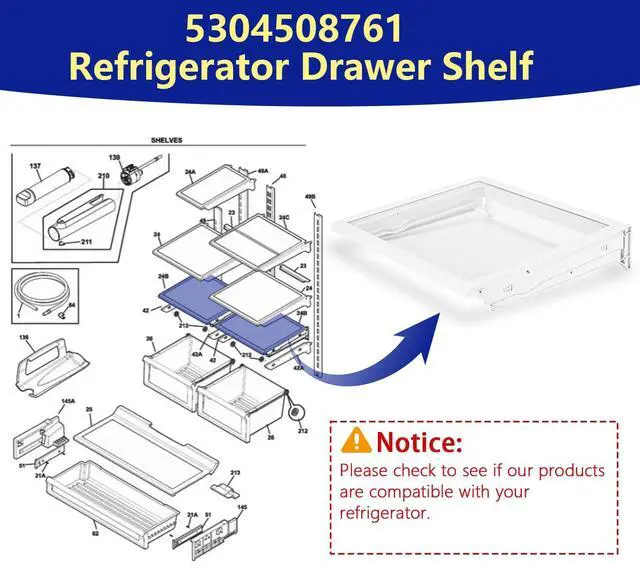 Alt view image 3 of 7 - 5304508761 Refrigerator Crisper Drawer Cover Compatible with Frigidaire FPBC2277RFB FGHB2866PFJA FGHD2368TF8 LGHD2369TF8, 5304508761 Refrigerator Cover Replace AP6230509 5304519463 PS12071178