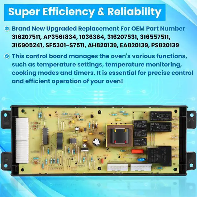 Alt view image 3 of 7 - 316207511 Range Stove Oven Control Board Replacement for Frigidaire Electrolux Kenmore Kelvinator Tappan Sears Electronic Clock/Timer Display Repair Upgrade 316207531 316557511 AP3561834