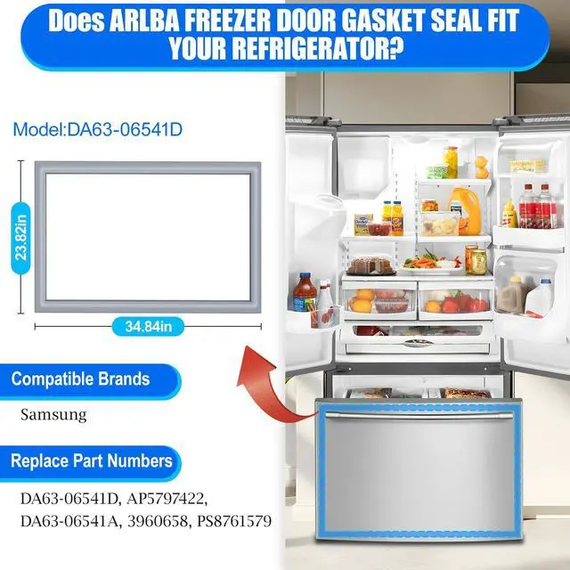 Alt view image 2 of 7 - Upgrade 34.84"x23.82" DA63-06541D Refrigerator Freezer Door Gasket Compatible with Samsung Refrigerator Freezer Door Seal Gasket Replace DA63-06541A 3960658 AP5797422 PS8761579 EAP8761579 PD00025146