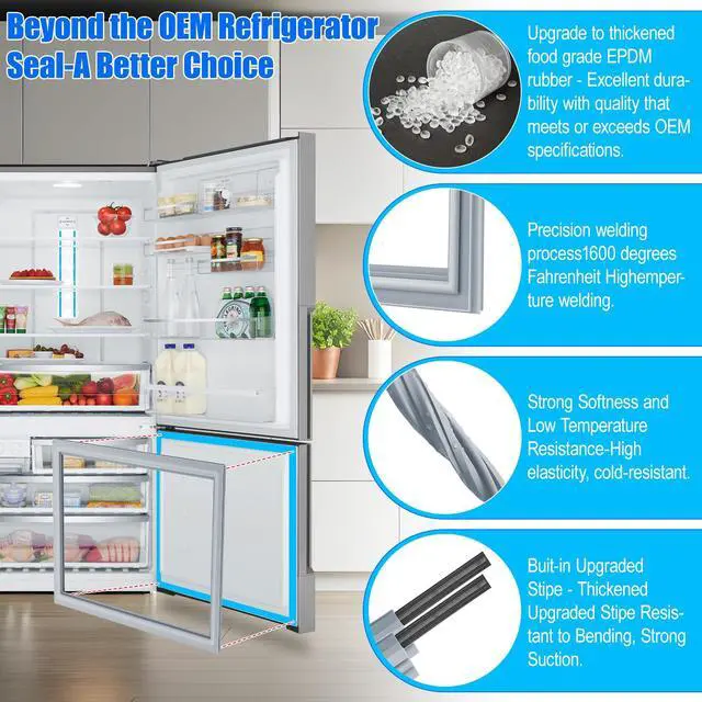 Alt view image 3 of 7 - Upgrade 34.84"x23.82" DA63-06541D Refrigerator Freezer Door Gasket Compatible with Samsung Refrigerator Freezer Door Seal Gasket Replace DA63-06541A 3960658 AP5797422 PS8761579 EAP8761579 PD00025146