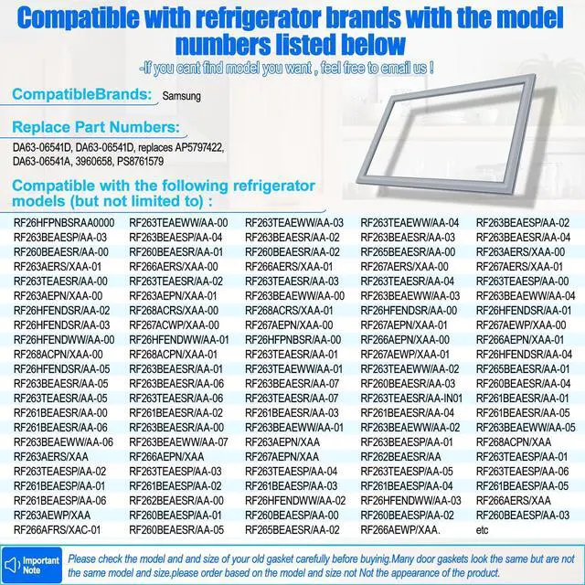 Alt view image 4 of 7 - Upgrade 34.84"x23.82" DA63-06541D Refrigerator Freezer Door Gasket Compatible with Samsung Refrigerator Freezer Door Seal Gasket Replace DA63-06541A 3960658 AP5797422 PS8761579 EAP8761579 PD00025146