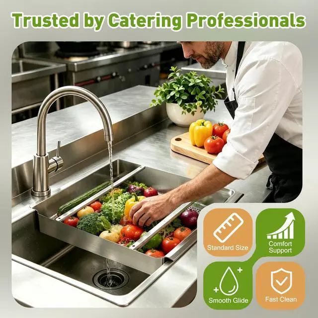 Alt view image 7 of 7 - Commercial Pre Rinse Basket for Restaurant Sink 19 3/8" x 19 3/8" x 3.5" Heavy Duty Stainless Steel Pre Rinse Basket with Slides for Dishwashing Station Kitchen Scrap Food Waste Strainer