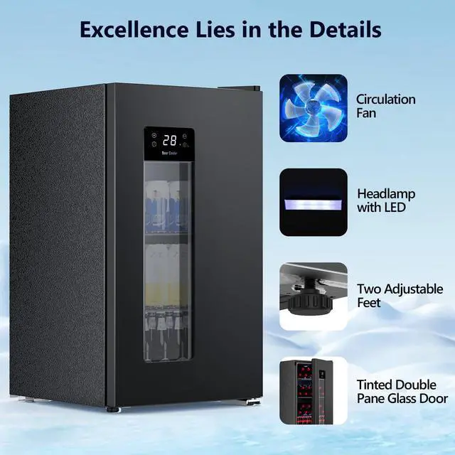 Alt view image 3 of 7 - 3.2 Cu. Ft. Beverage Refrigerator, 130-Can Beer Cooler with Digital Temperature Control (20°F50°F), Glass Door, Adjustable Shelves, LED Lighting, for Home, Office & Bar, Black