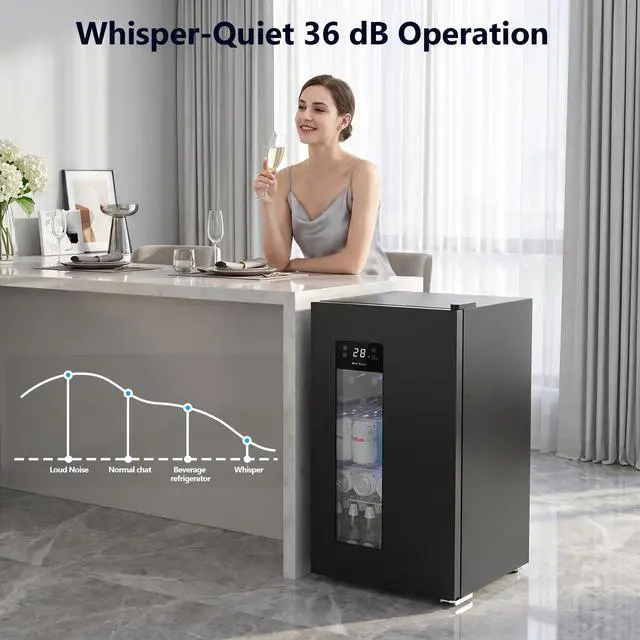 Alt view image 4 of 7 - 3.2 Cu. Ft. Beverage Refrigerator, 130-Can Beer Cooler with Digital Temperature Control (20°F50°F), Glass Door, Adjustable Shelves, LED Lighting, for Home, Office & Bar, Black