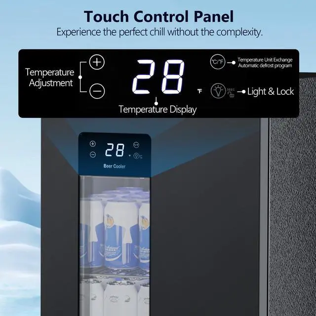 Alt view image 5 of 7 - 3.2 Cu. Ft. Beverage Refrigerator, 130-Can Beer Cooler with Digital Temperature Control (20°F50°F), Glass Door, Adjustable Shelves, LED Lighting, for Home, Office & Bar, Black