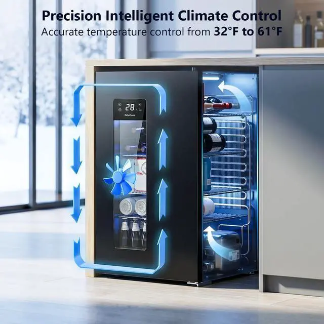 Alt view image 7 of 7 - 3.2 Cu. Ft. Beverage Refrigerator, 130-Can Beer Cooler with Digital Temperature Control (20°F50°F), Glass Door, Adjustable Shelves, LED Lighting, for Home, Office & Bar, Black