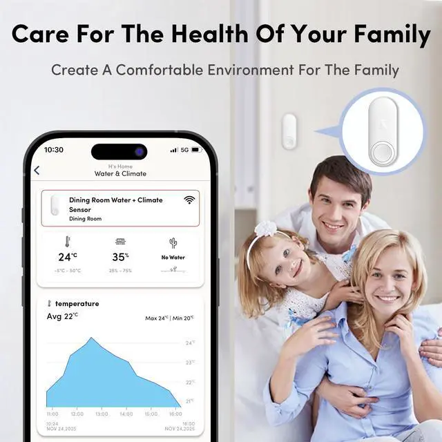 Alt view image 3 of 7 - Kangaroo Water Leak Detector+Climate Sensor,Hygrometer Thermometer with App Notifications,Wireless 2.4G WiFi,Humidity Temperature Alarm,for Home, Basement, Kitchen,Washroom,Bedroom3 Pack