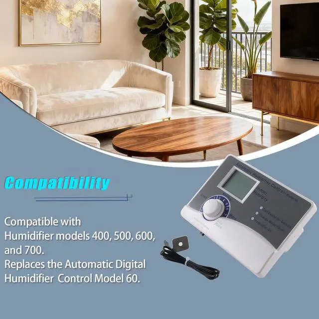 Alt view image 3 of 6 - Model 60 Automatic Digital Whole House Humidifier Control Humidistat with Outdoor Temperature Sensor, Compatible with 400, 500, 600, 700 Series, 24VAC