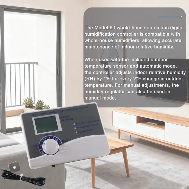 Alt view image 4 of 6 - Model 60 Automatic Digital Whole House Humidifier Control Humidistat with Outdoor Temperature Sensor, Compatible with 400, 500, 600, 700 Series, 24VAC