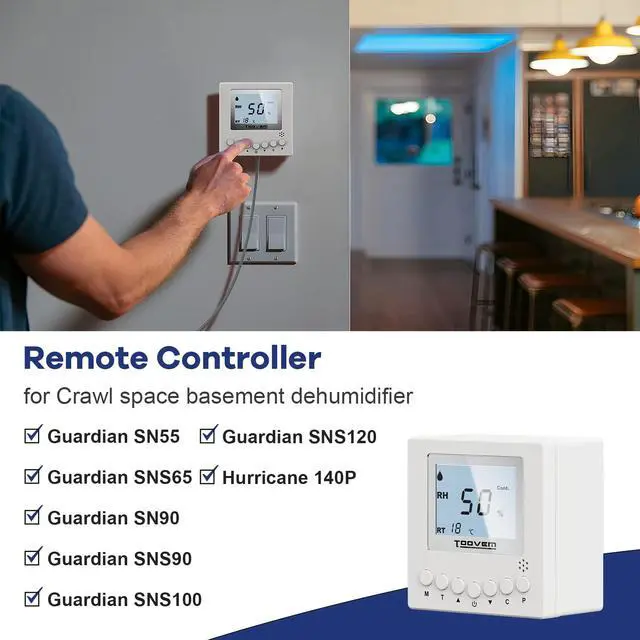 Alt view image 2 of 7 - Remote Controller for Digital Humidity, Temperature, Adapt the Humidity Level, for Crawl Space Basement Dehumidifier Guardian SN35P SN55 SN65 SN90 SNS90 SNS100 SNS120 Hurricane 140P, White