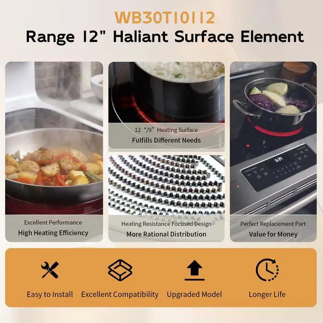 Alt view image 5 of 7 - Upgraded W10823727 3012343812 WB30T10112 12" Dual Radiant Surface Element Compatible with Whirlpool Kitchen-Aid GE Range, 3000/1950W Dual Haliant Surface Element Fit for Electric Stove