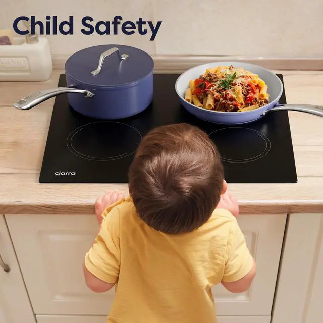 Alt view image 7 of 7 - 24 Inch Induction Cooktop 4 Burners 6000W | Built-in Induction Cooktop 220-240V, Touch Control 9 Power Levels & 99min Timer, Child Lock, Residual Heat Warning