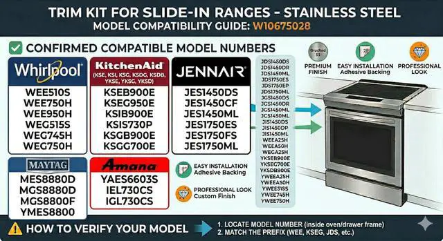 Alt view image 5 of 5 - W10675028 Genuine OEM Trim Kit For Slide-In Ranges, Stainless Steel Replaces W1067502, WPW10675028, W10883347