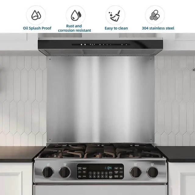 Alt view image 3 of 7 - 24 x 30-inch Reversible Stainless Steel Backsplash for Kitchen wallSplatter Guard and Cooking Shield Range Hood Accessories to Keep Kitchen Clean Four Pre Drilled Holes for Easy Installation
