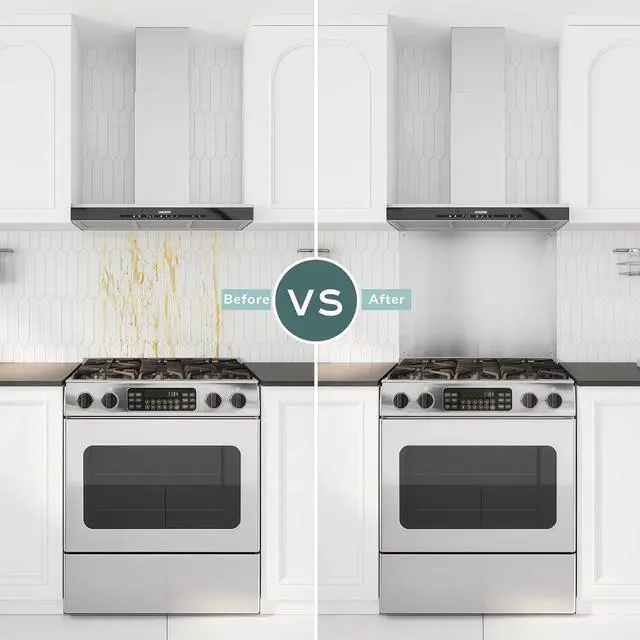 Alt view image 5 of 7 - 24 x 30-inch Reversible Stainless Steel Backsplash for Kitchen wallSplatter Guard and Cooking Shield Range Hood Accessories to Keep Kitchen Clean Four Pre Drilled Holes for Easy Installation