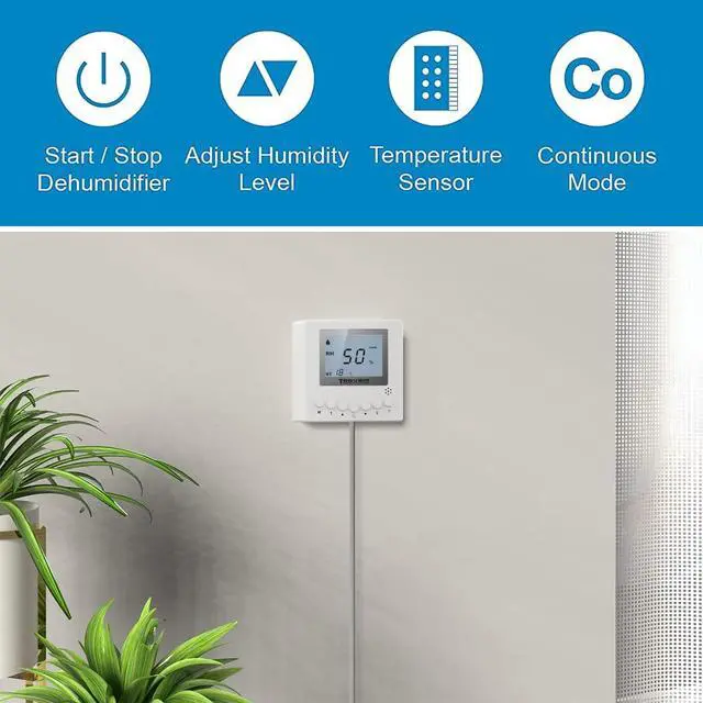 Alt view image 3 of 7 - TOOVEM Remote Controller for Digital Humidity, Temperature, Adapt The Humidity Level, for Basement Crawl Space Dehumidifier White