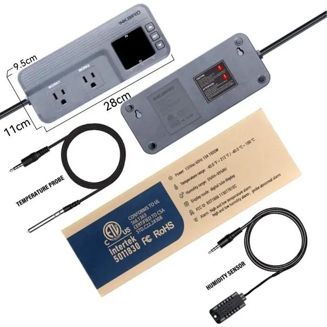 Alt view image 2 of 7 - Temperature and Humidity Controller ITC-608T Pre-Wired Dual Stage Thermostat 120VAC 15A 1800W ETL Listed Mushroom Greenhouse Homebrew