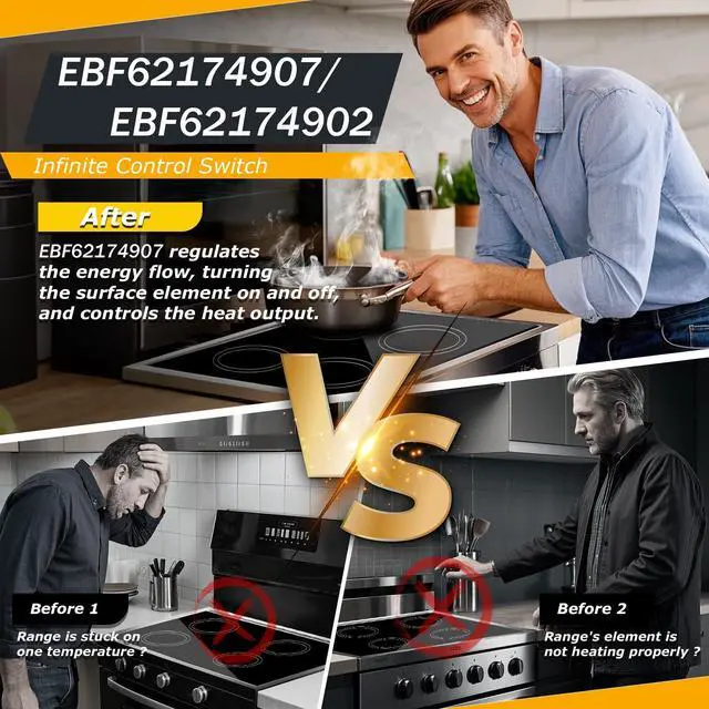 Alt view image 4 of 6 - EBF62174907 EBF62174904 EBF62174902 Infinite Switch Compatible with Range Surface Element Control, EBF62174904 Infinite Switch Replaces for PER001-225 D, for Stove Replacement Parts
