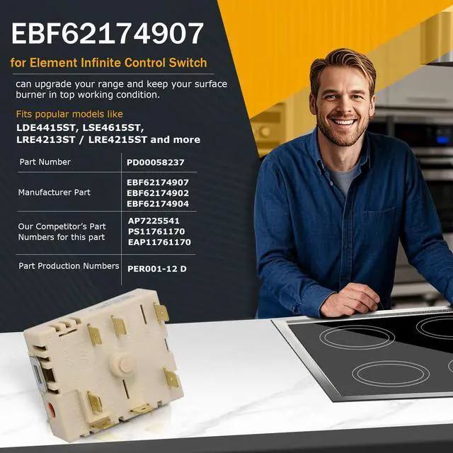 Alt view image 5 of 6 - EBF62174907 EBF62174904 EBF62174902 Infinite Switch Compatible with Range Surface Element Control, EBF62174904 Infinite Switch Replaces for PER001-225 D, for Stove Replacement Parts