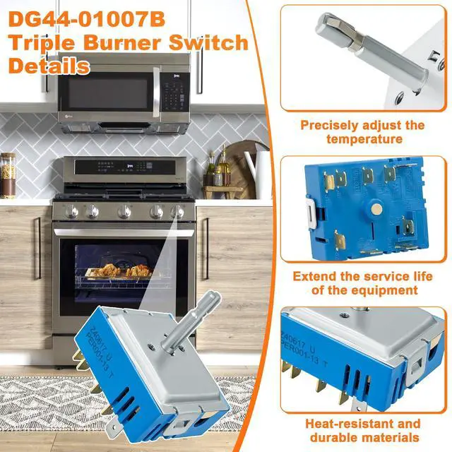 Alt view image 3 of 7 - DG44-01007B DG44-01007A PER001-03 PER001-13 Triple Burner SwitchElements Control Replacement for Samsung Range Stove 160817,H-Cut