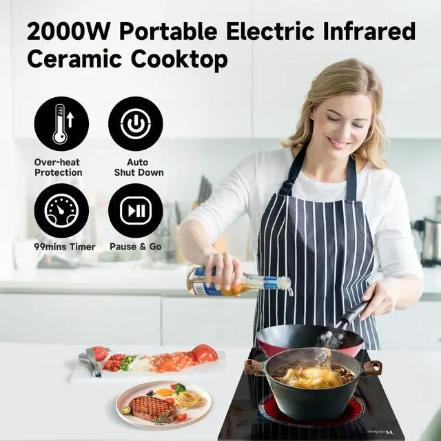 Alt view image 2 of 7 - 2 Burner Electric Cooktop 2000W, Portable Electrical Hot Plate Double Burner, Adjustable Temperature Stove Top, Tabletop Electric Stove